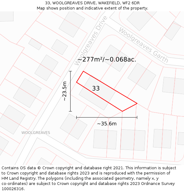 33, WOOLGREAVES DRIVE, WAKEFIELD, WF2 6DR: Plot and title map