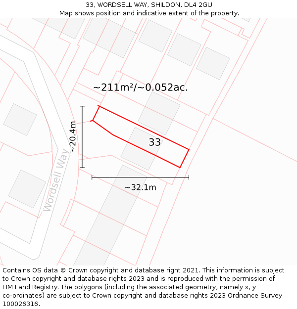 33, WORDSELL WAY, SHILDON, DL4 2GU: Plot and title map