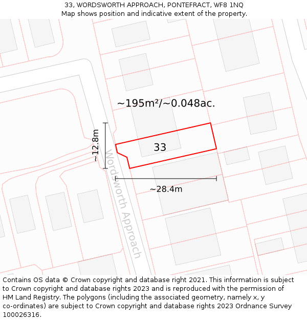 33, WORDSWORTH APPROACH, PONTEFRACT, WF8 1NQ: Plot and title map