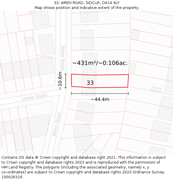 33, WREN ROAD, SIDCUP, DA14 4LY: Plot and title map