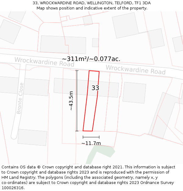33, WROCKWARDINE ROAD, WELLINGTON, TELFORD, TF1 3DA: Plot and title map
