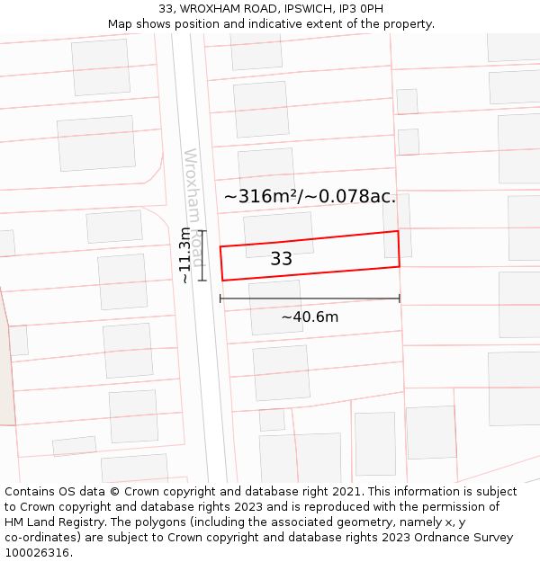 33, WROXHAM ROAD, IPSWICH, IP3 0PH: Plot and title map