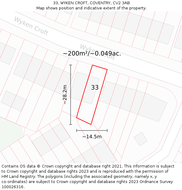 33, WYKEN CROFT, COVENTRY, CV2 3AB: Plot and title map
