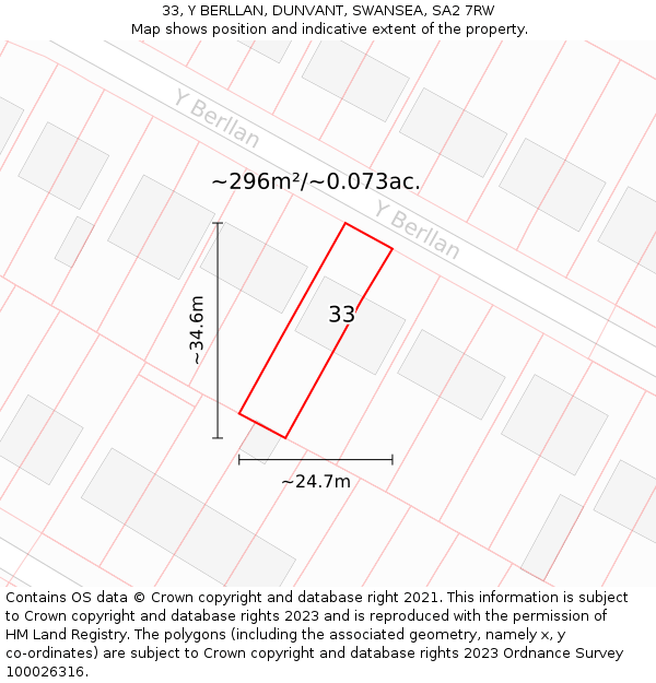 33, Y BERLLAN, DUNVANT, SWANSEA, SA2 7RW: Plot and title map