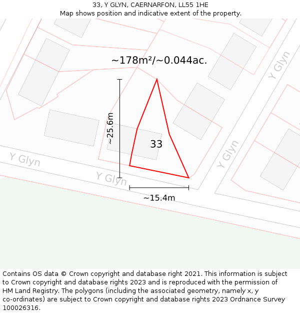 33, Y GLYN, CAERNARFON, LL55 1HE: Plot and title map