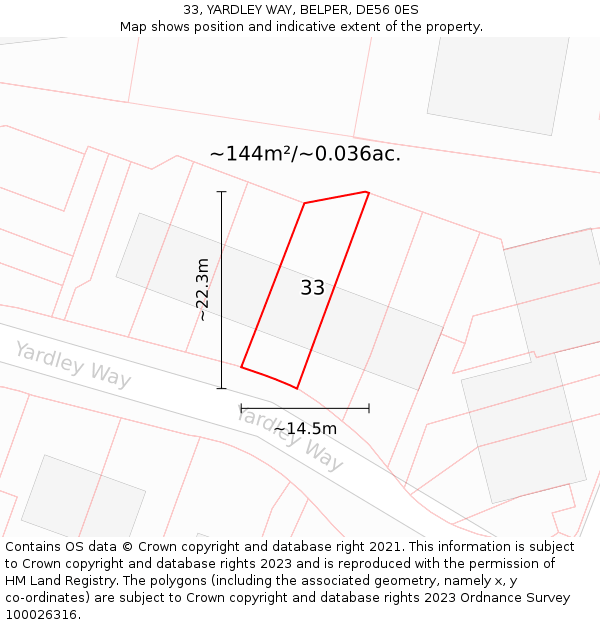 33, YARDLEY WAY, BELPER, DE56 0ES: Plot and title map