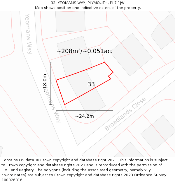33, YEOMANS WAY, PLYMOUTH, PL7 1JW: Plot and title map