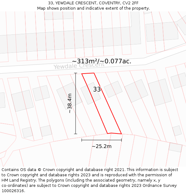 33, YEWDALE CRESCENT, COVENTRY, CV2 2FF: Plot and title map
