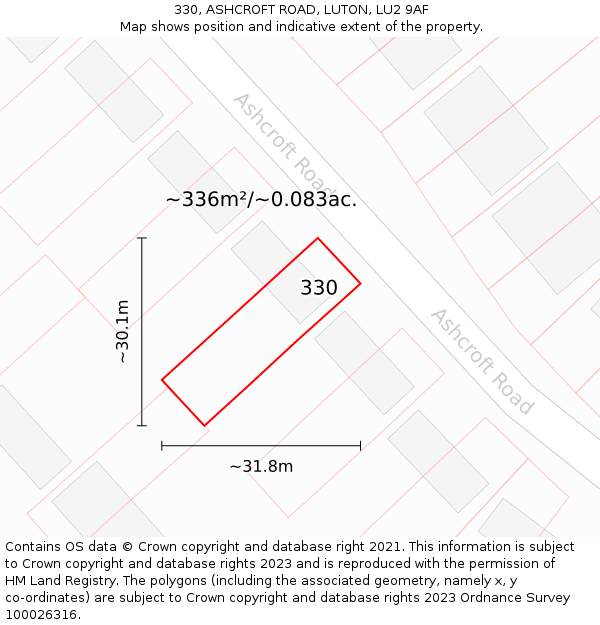330, ASHCROFT ROAD, LUTON, LU2 9AF: Plot and title map