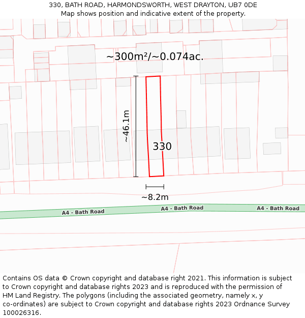 330, BATH ROAD, HARMONDSWORTH, WEST DRAYTON, UB7 0DE: Plot and title map