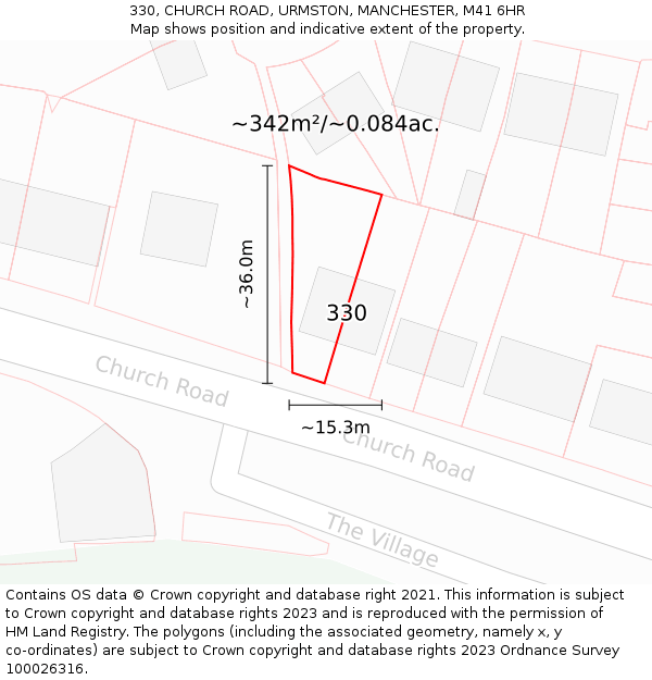 330, CHURCH ROAD, URMSTON, MANCHESTER, M41 6HR: Plot and title map