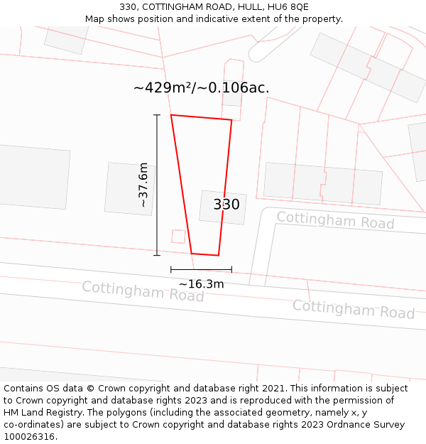 330, COTTINGHAM ROAD, HULL, HU6 8QE: Plot and title map