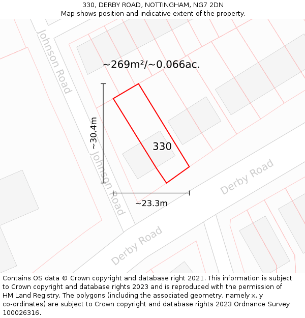 330, DERBY ROAD, NOTTINGHAM, NG7 2DN: Plot and title map