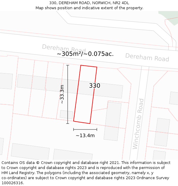 330, DEREHAM ROAD, NORWICH, NR2 4DL: Plot and title map