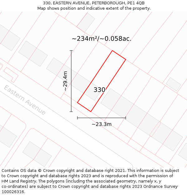 330, EASTERN AVENUE, PETERBOROUGH, PE1 4QB: Plot and title map