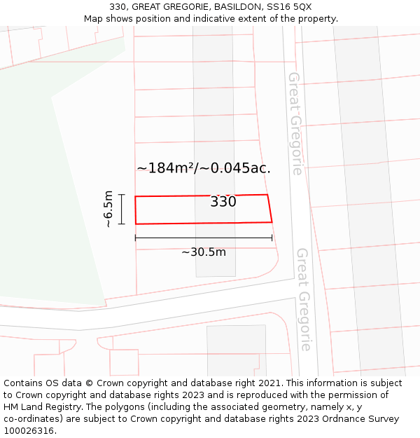 330, GREAT GREGORIE, BASILDON, SS16 5QX: Plot and title map