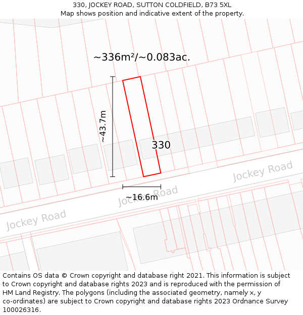 330, JOCKEY ROAD, SUTTON COLDFIELD, B73 5XL: Plot and title map