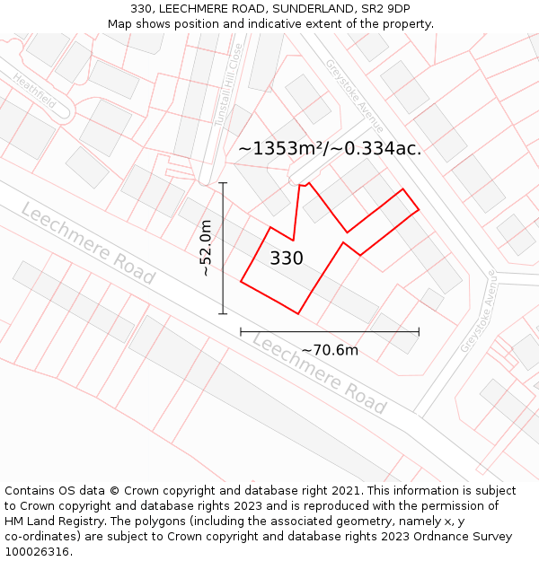 330, LEECHMERE ROAD, SUNDERLAND, SR2 9DP: Plot and title map