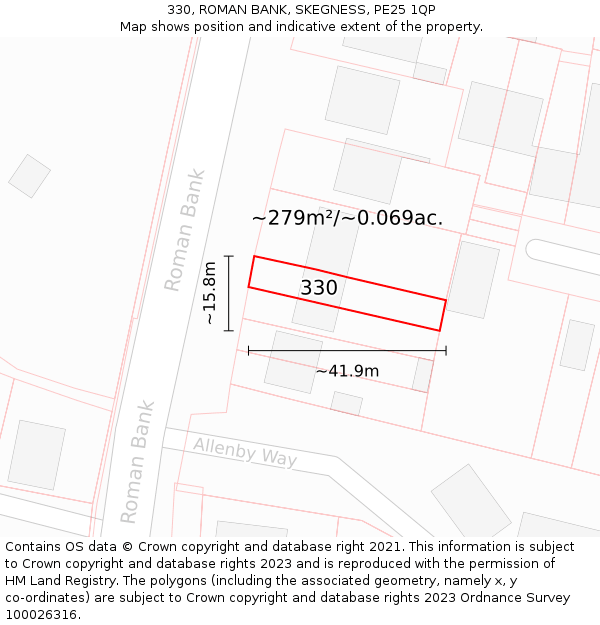 330, ROMAN BANK, SKEGNESS, PE25 1QP: Plot and title map