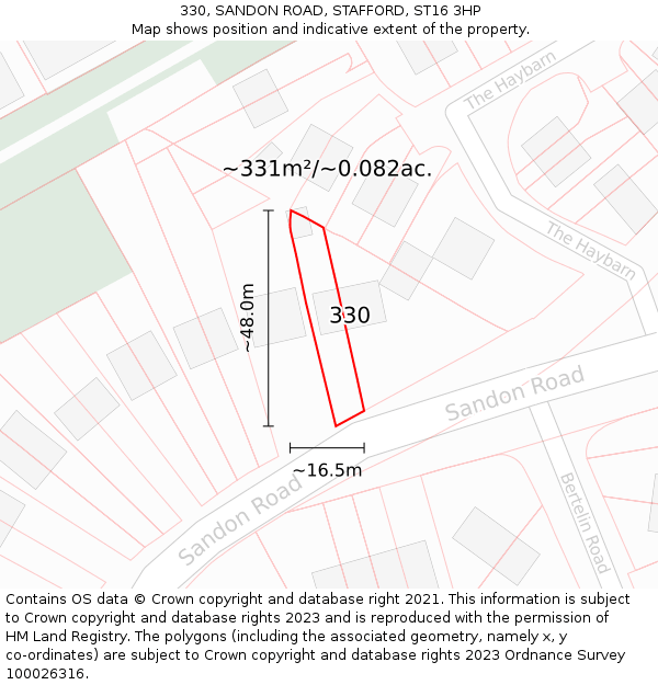 330, SANDON ROAD, STAFFORD, ST16 3HP: Plot and title map
