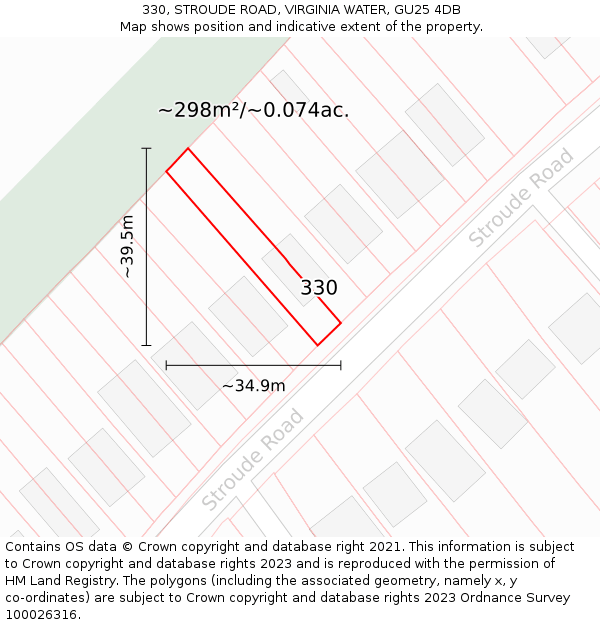 330, STROUDE ROAD, VIRGINIA WATER, GU25 4DB: Plot and title map