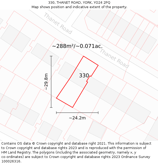 330, THANET ROAD, YORK, YO24 2PQ: Plot and title map