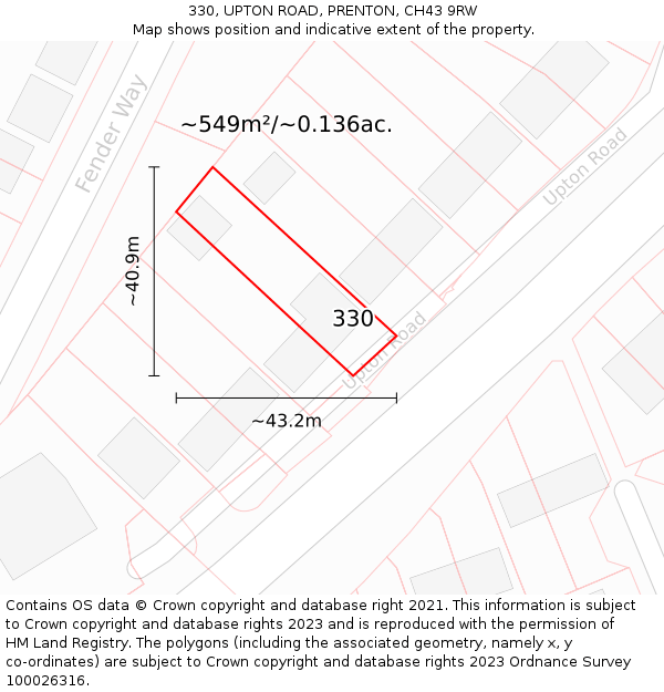 330, UPTON ROAD, PRENTON, CH43 9RW: Plot and title map