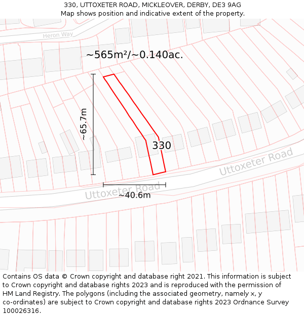 330, UTTOXETER ROAD, MICKLEOVER, DERBY, DE3 9AG: Plot and title map