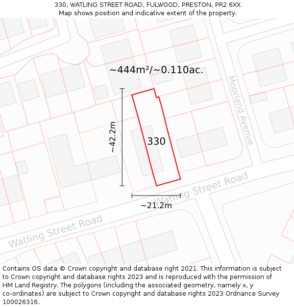 330, WATLING STREET ROAD, FULWOOD, PRESTON, PR2 6XX: Plot and title map