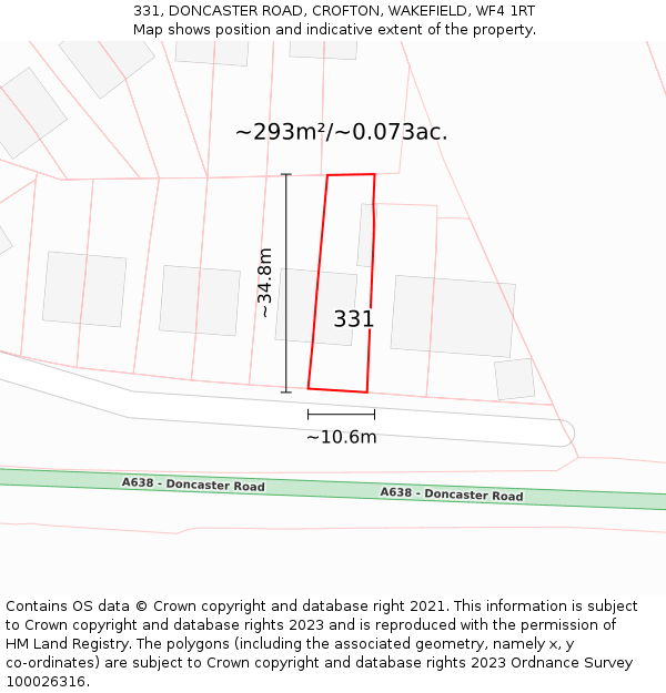 331, DONCASTER ROAD, CROFTON, WAKEFIELD, WF4 1RT: Plot and title map
