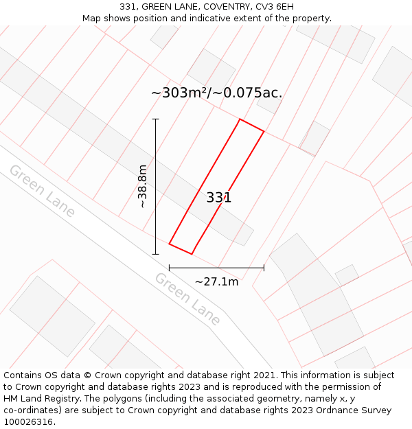 331, GREEN LANE, COVENTRY, CV3 6EH: Plot and title map