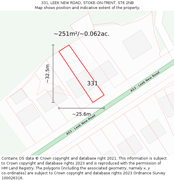 331, LEEK NEW ROAD, STOKE-ON-TRENT, ST6 2NB: Plot and title map