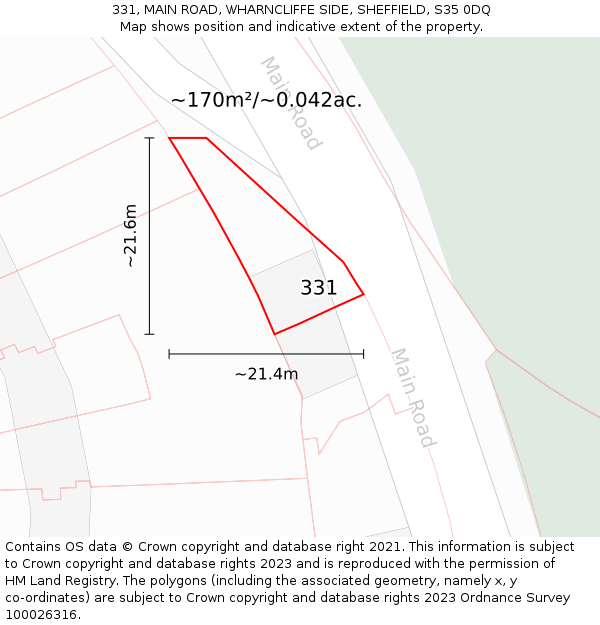 331, MAIN ROAD, WHARNCLIFFE SIDE, SHEFFIELD, S35 0DQ: Plot and title map