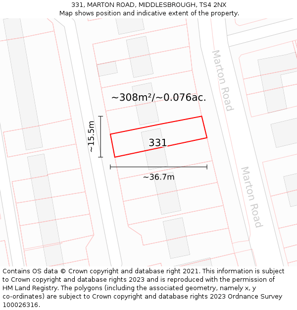 331, MARTON ROAD, MIDDLESBROUGH, TS4 2NX: Plot and title map