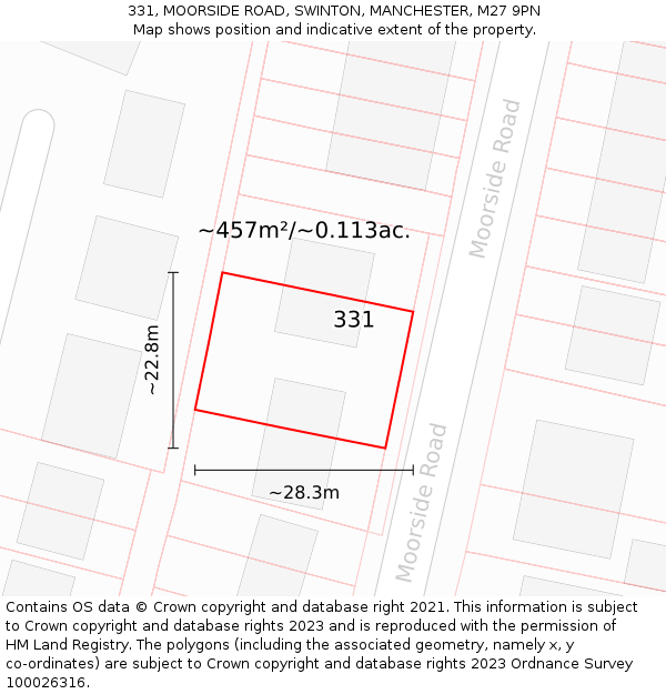 331, MOORSIDE ROAD, SWINTON, MANCHESTER, M27 9PN: Plot and title map