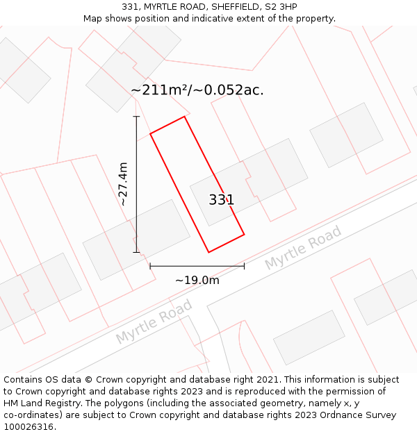 331, MYRTLE ROAD, SHEFFIELD, S2 3HP: Plot and title map
