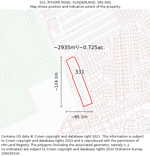 331, RYHOPE ROAD, SUNDERLAND, SR2 9SS: Plot and title map
