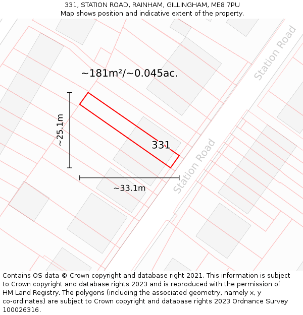 331, STATION ROAD, RAINHAM, GILLINGHAM, ME8 7PU: Plot and title map