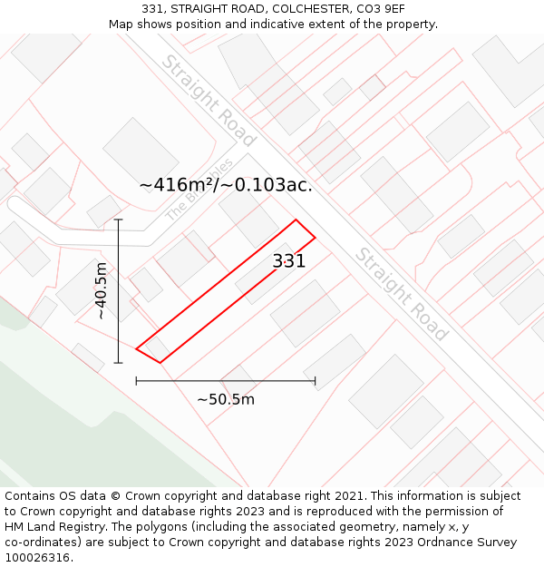 331, STRAIGHT ROAD, COLCHESTER, CO3 9EF: Plot and title map