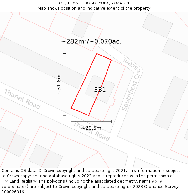 331, THANET ROAD, YORK, YO24 2PH: Plot and title map