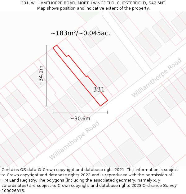331, WILLIAMTHORPE ROAD, NORTH WINGFIELD, CHESTERFIELD, S42 5NT: Plot and title map