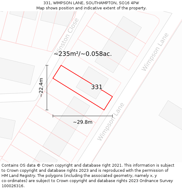 331, WIMPSON LANE, SOUTHAMPTON, SO16 4PW: Plot and title map