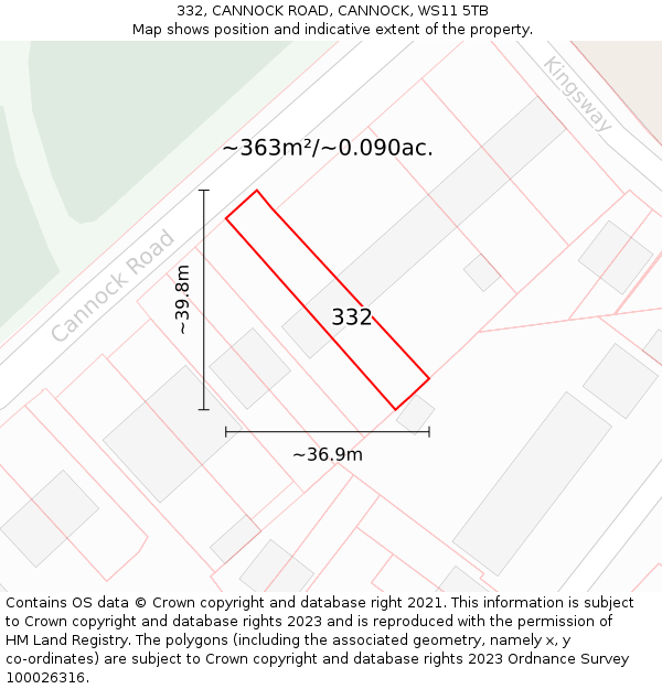332, CANNOCK ROAD, CANNOCK, WS11 5TB: Plot and title map