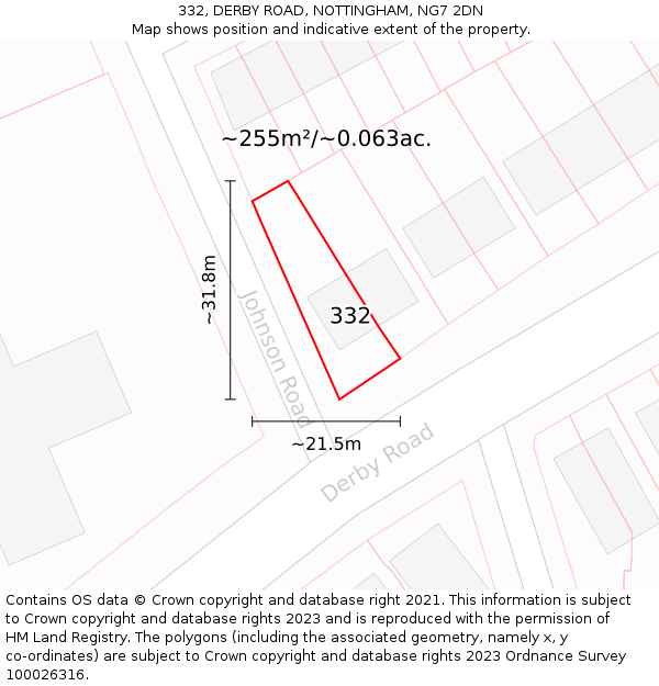 332, DERBY ROAD, NOTTINGHAM, NG7 2DN: Plot and title map