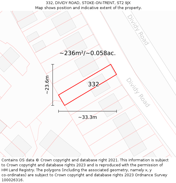 332, DIVIDY ROAD, STOKE-ON-TRENT, ST2 9JX: Plot and title map