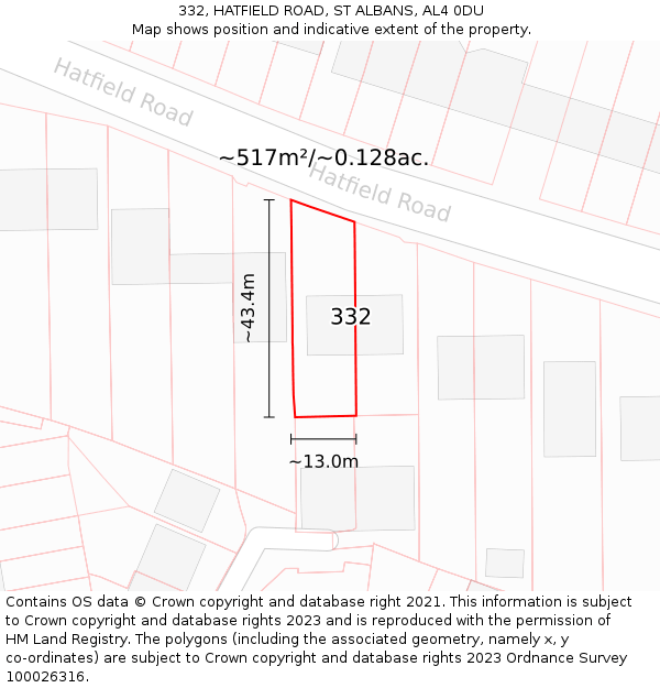 332, HATFIELD ROAD, ST ALBANS, AL4 0DU: Plot and title map