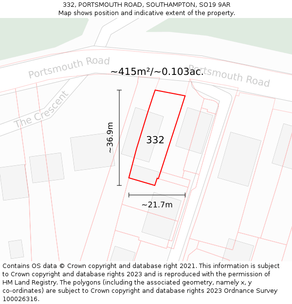 332, PORTSMOUTH ROAD, SOUTHAMPTON, SO19 9AR: Plot and title map