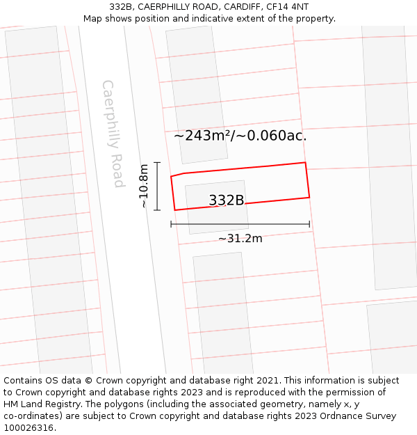 332B, CAERPHILLY ROAD, CARDIFF, CF14 4NT: Plot and title map