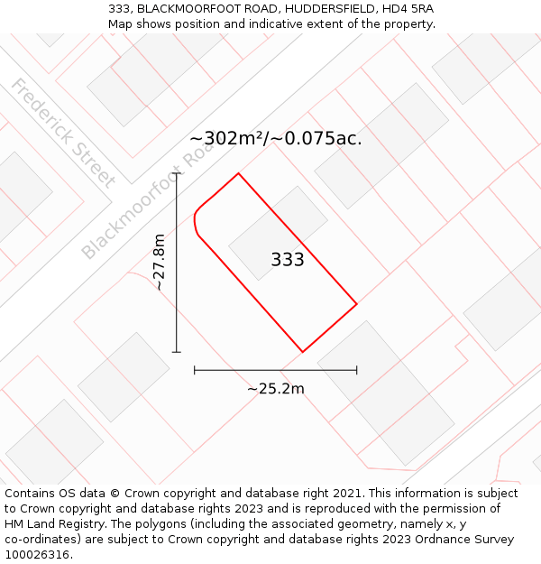 333, BLACKMOORFOOT ROAD, HUDDERSFIELD, HD4 5RA: Plot and title map