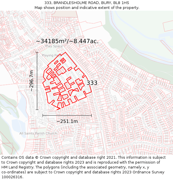 333, BRANDLESHOLME ROAD, BURY, BL8 1HS: Plot and title map